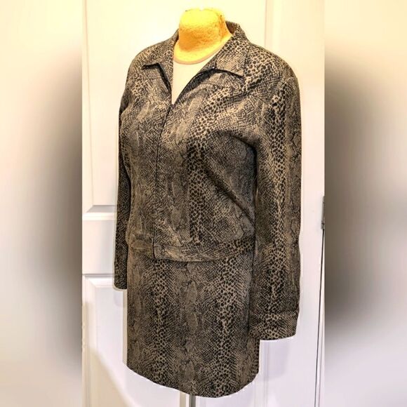 Spectacular 90s Ricki's L Snake Print Stretch Cotton Skirt and Jacket Co-Ord Set - Picture 5 of 10